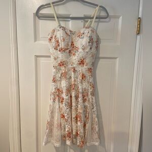 Lily Rose Ivory & Coral Floral Lace Fit & Flare Dress – Size Large